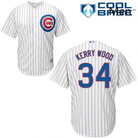 Mens Majestic Chicago Cubs 34 Kerry Wood Replica White Home Cool Base MLB Jersey